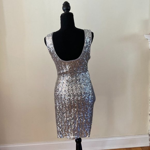 Mini Silver Sequined Dress Size 8 - Picture 2 of 2